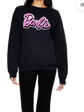 Barbie new black sweatshirt sweater top crew neck pink graphic logo print small